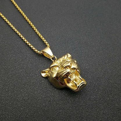 Stainless Steel Gold-plated Lion Head Pendant Necklace – view 5