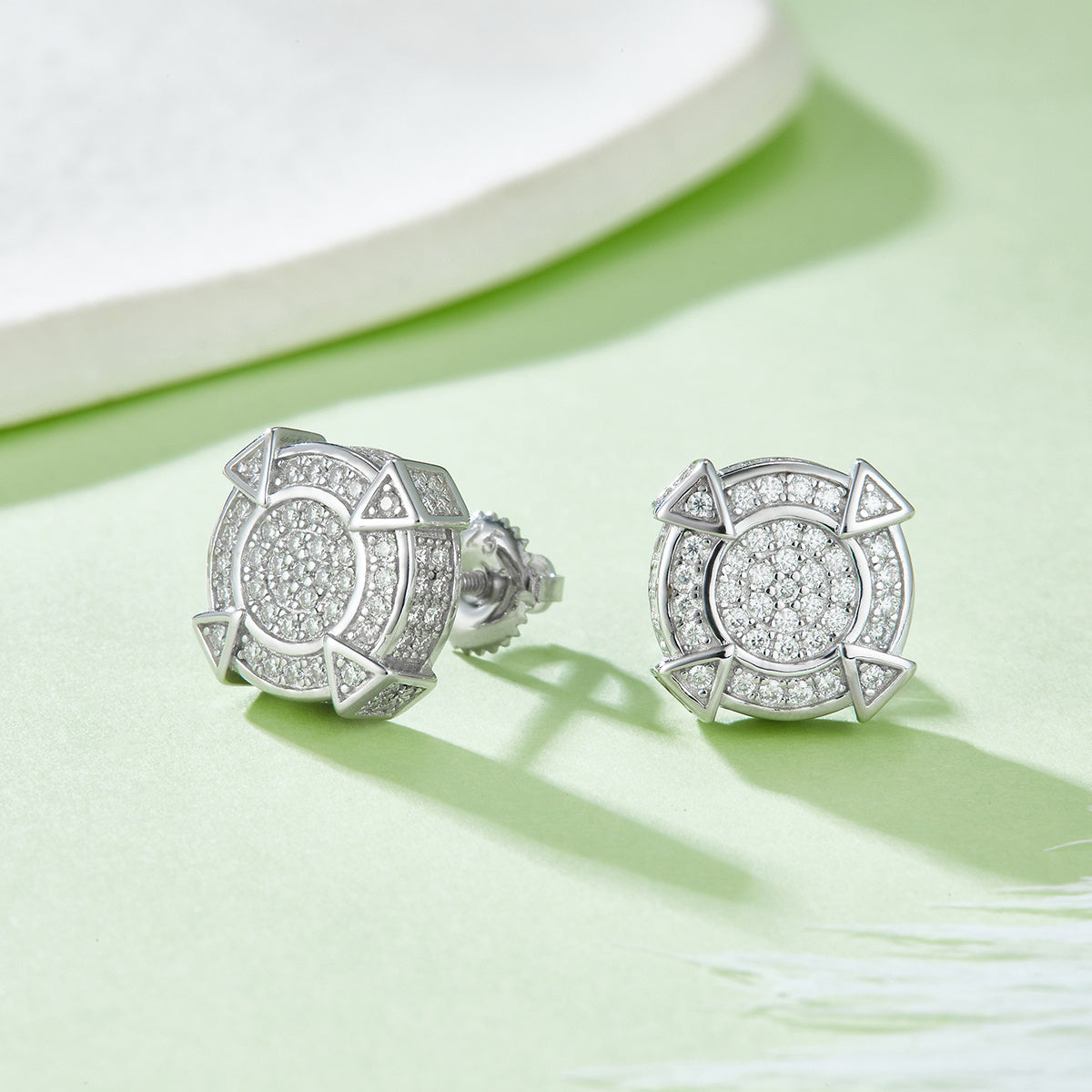 Moissanite Pave Geometric Stud Earrings – S925 Screw Back – view 4