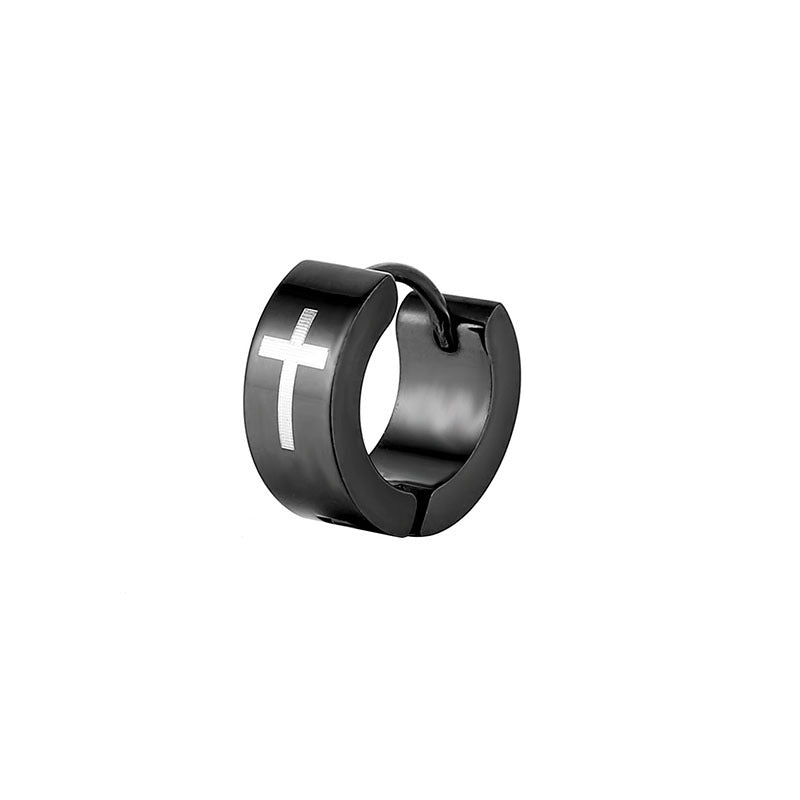 Black Silver Stainless Steel Cross Stud Earrings For Men – view 7