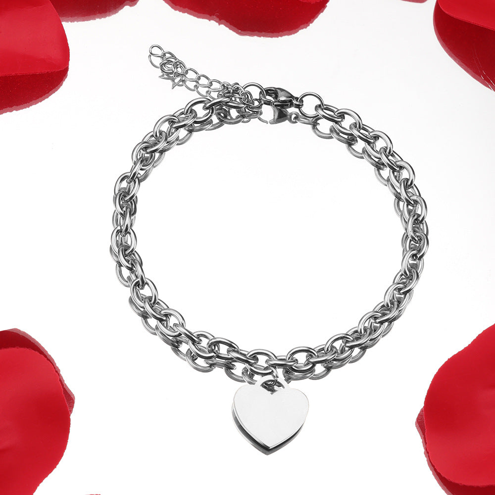 Simple 18k Gold Stainless Steel Golden Heart Engraved Bracelet