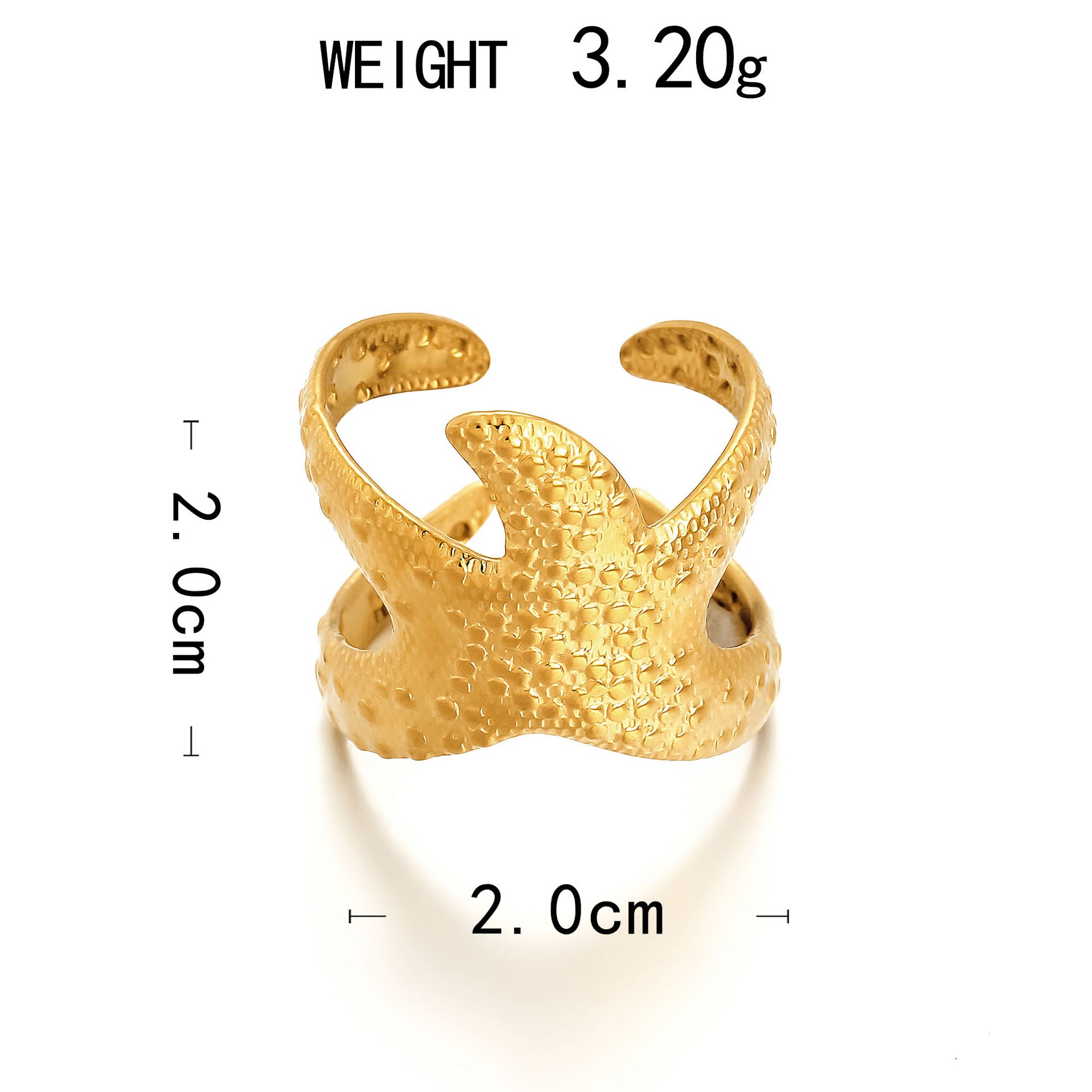Starfish Shell Heart Open Ring – 18K Gold Plated Steel