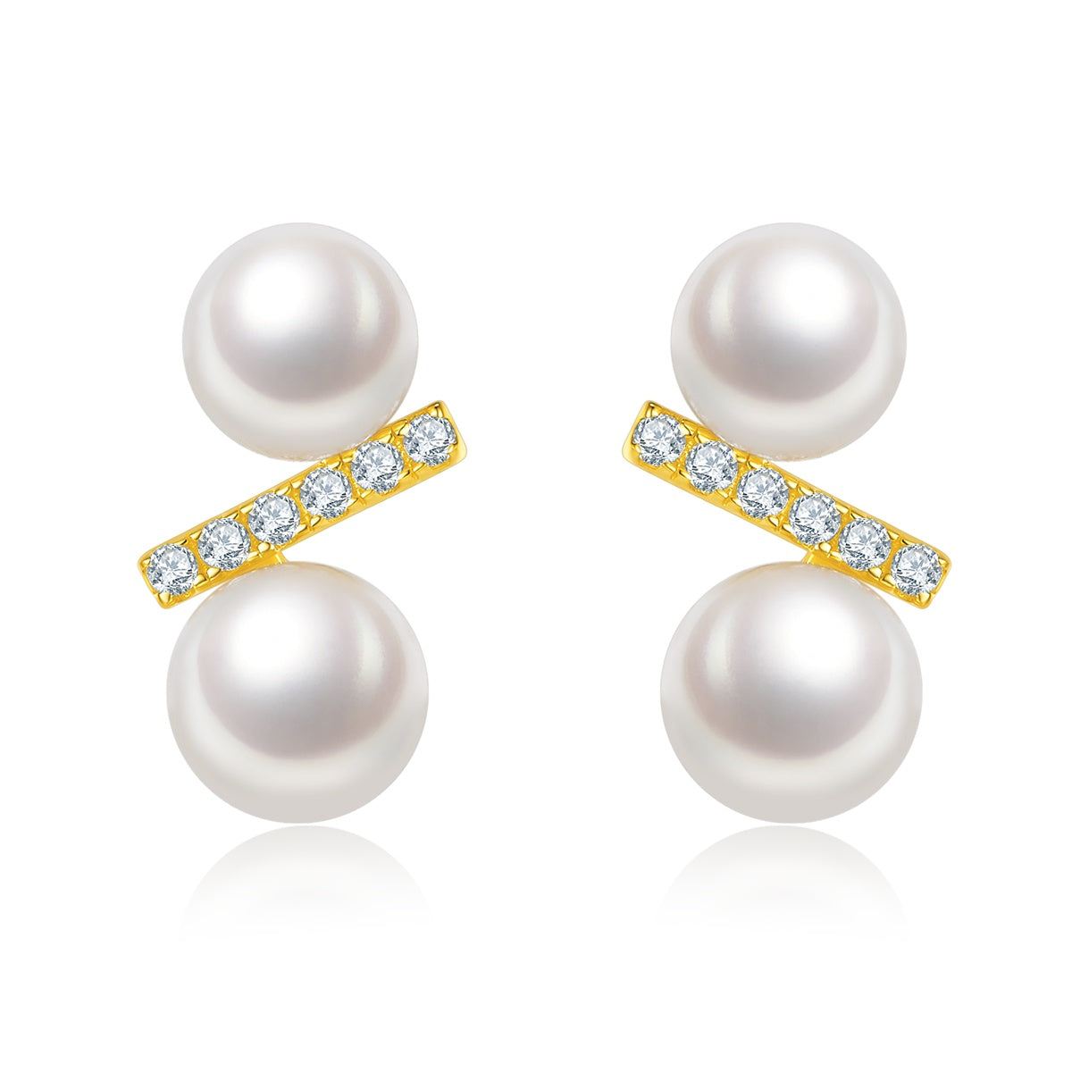 Freshwater Pearl Bar Stud Earrings – S925 Platinum Plated – view 3