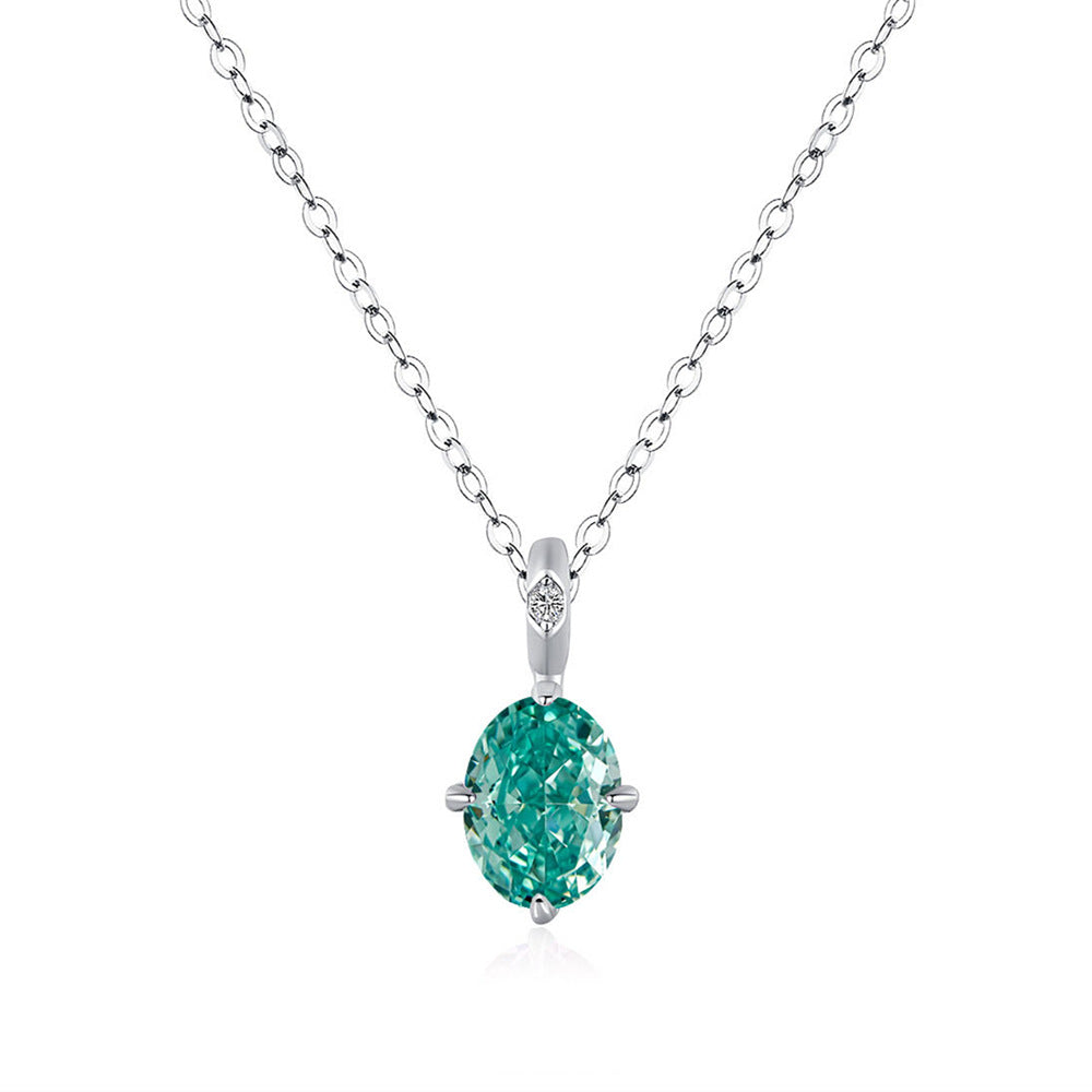 Silver Mint Green Egg Shaped Colored Diamond Clavicle Necklace For Women – view 2