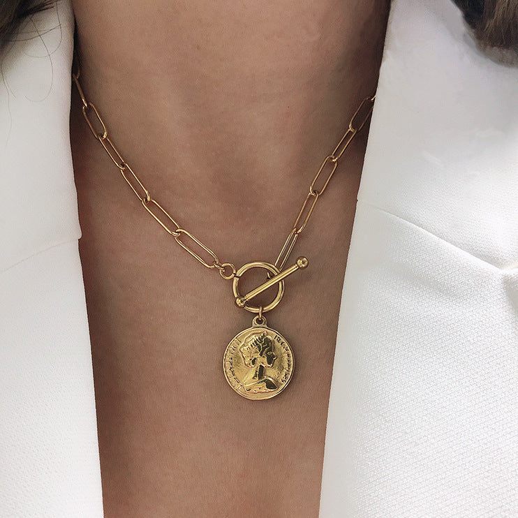 Electroplated 18K Gold Coin Titanium Steel Necklace OT Buckle Necklace – view 3