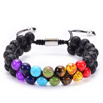Natural Tiger Eye Stone Lava Stone Double Row Bracelet