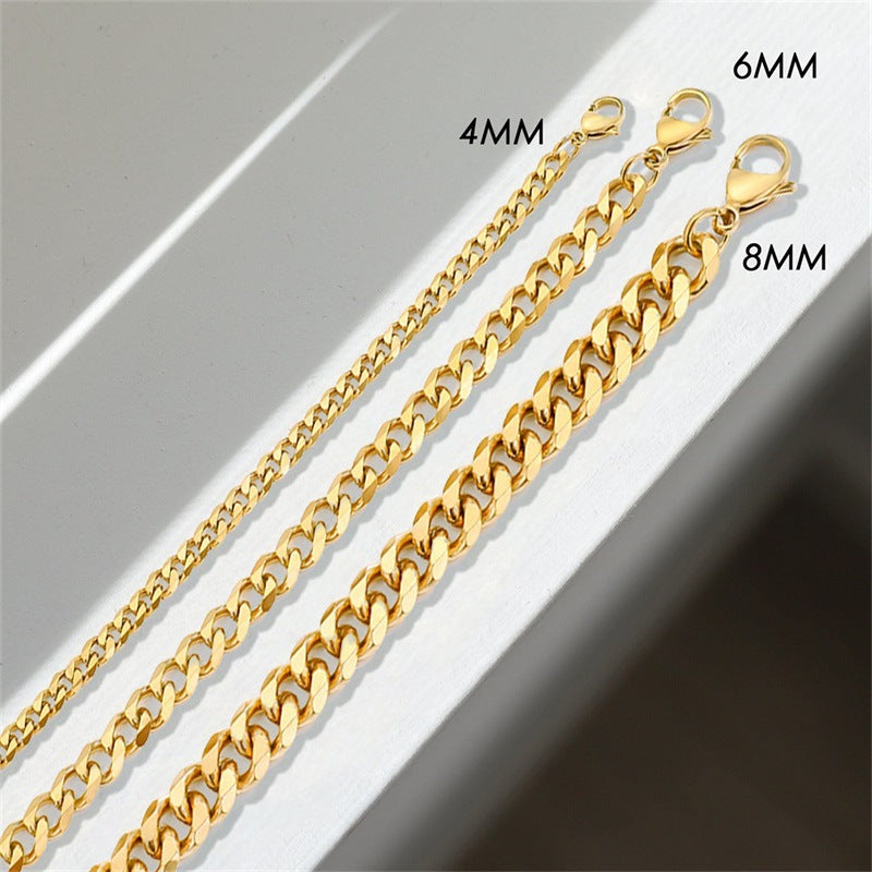 Stainless Steel Necklace 14K Gold Plated Cuban Chain Clavicle Chain – view 3