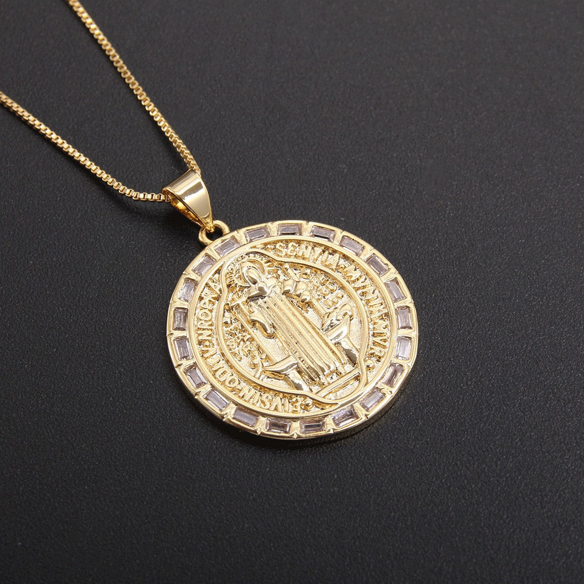 18K Gold Plated Double Sided Madonna Cross Zircon Necklace – view 4