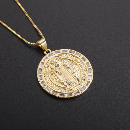18K Gold Plated Double Sided Madonna Cross Zircon Necklace – view 4