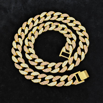 18K Gold Necklace 15MM Flat Leaves Cuban Link Chain