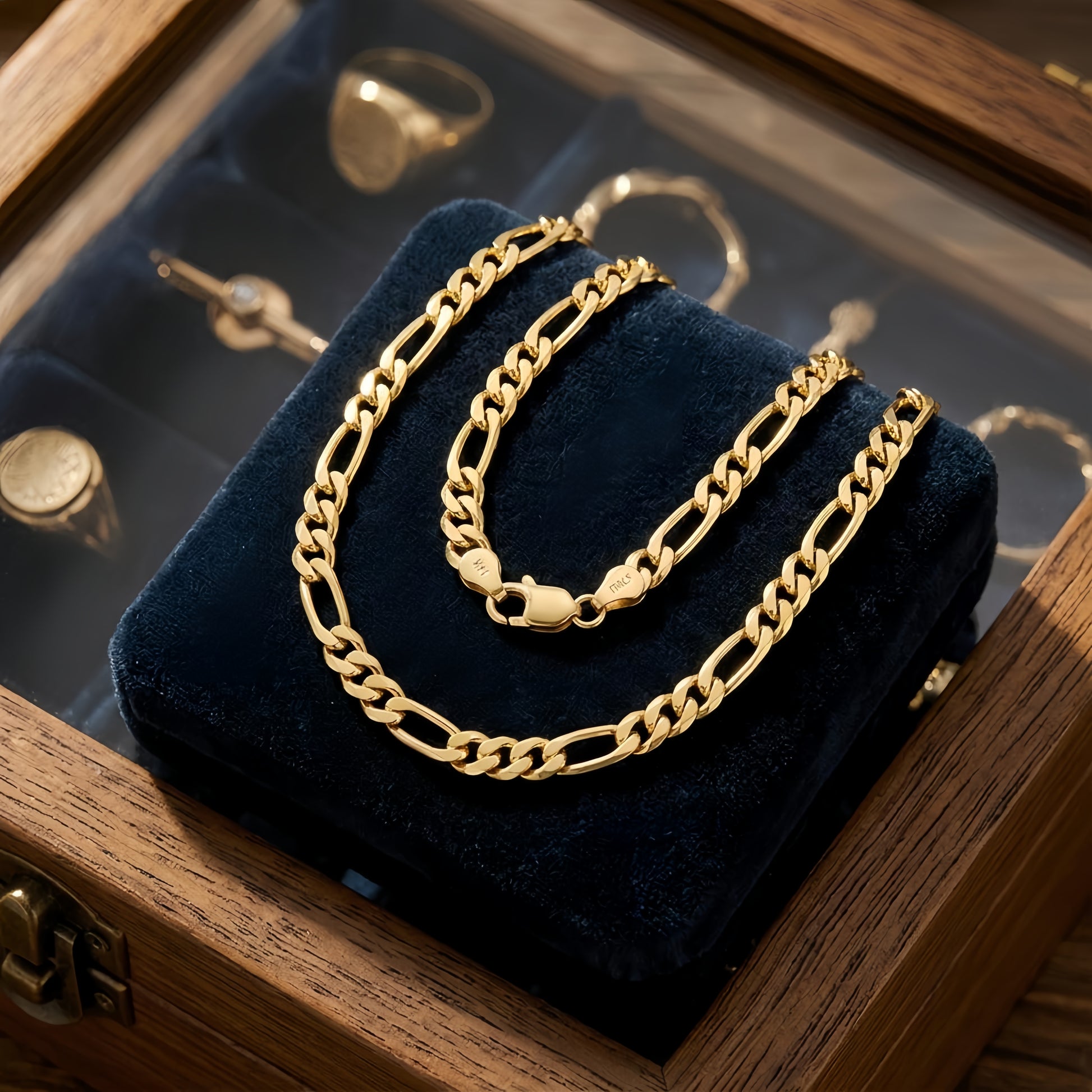 925 Sterling Silver Classic Gold Figaro Chain Necklace – view 3