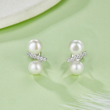 Freshwater pearl bar stud earrings in plated finish – view 4