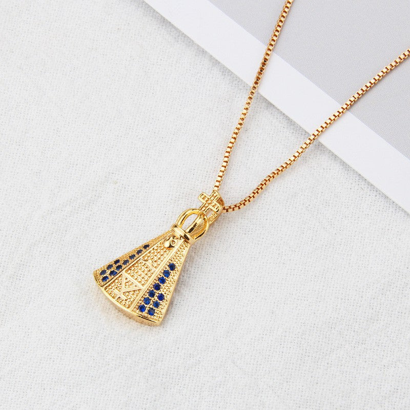 18K Gold Plated Crown & Cross Charm Necklace
