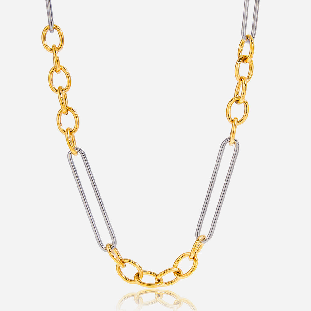 18K Gold And Stainless Steel Two-tone Chain Necklace Accessory For Women