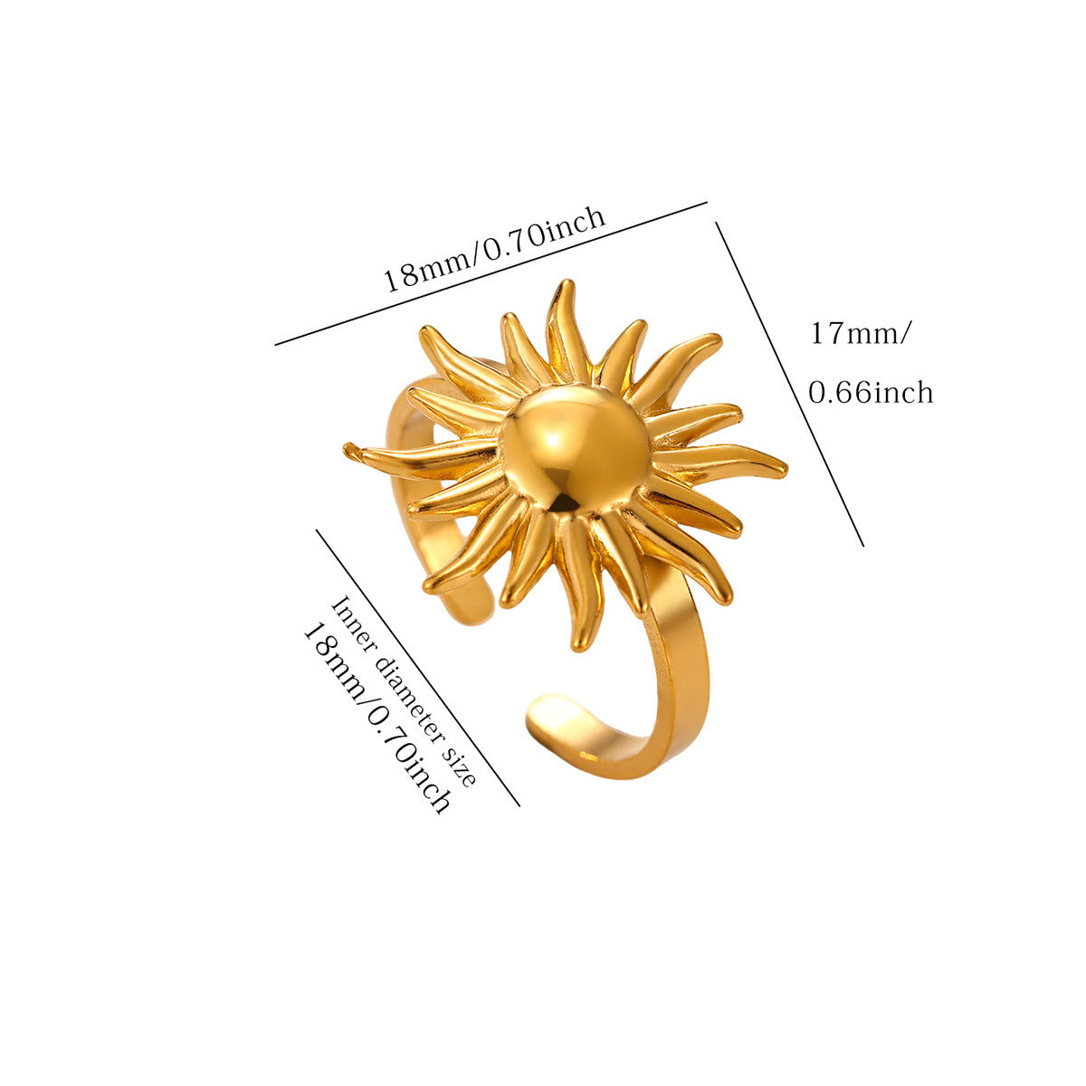 Sun Turtle Flower Retro Ring – 18K Gold Plated Steel – view 4
