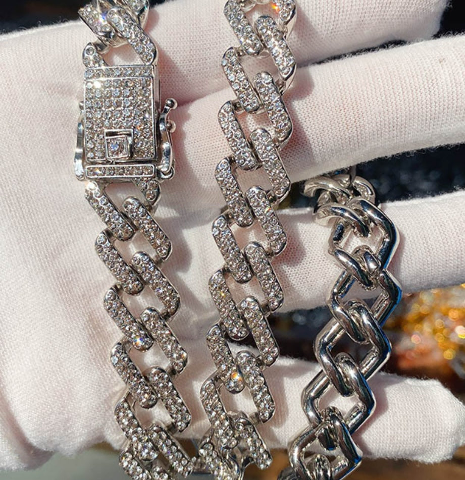 Geometric Diamond-shaped Cuban Link Chain Men's Necklace Gold Plated – view 4