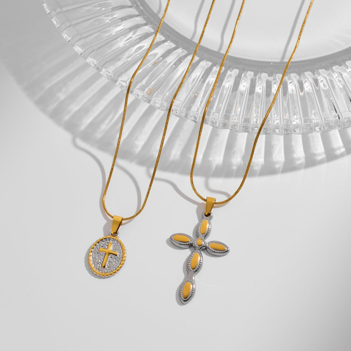 Stainless Steel Double-color Cross Pendant Necklace