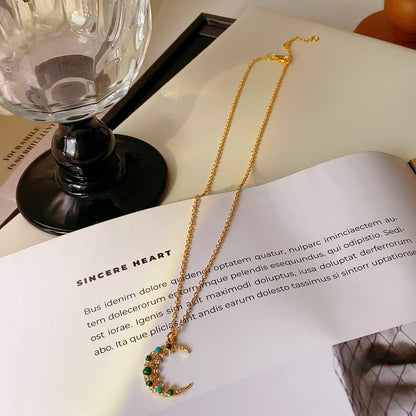 Vintage Copper-plated Gold Moon Pendant Necklace – view 5