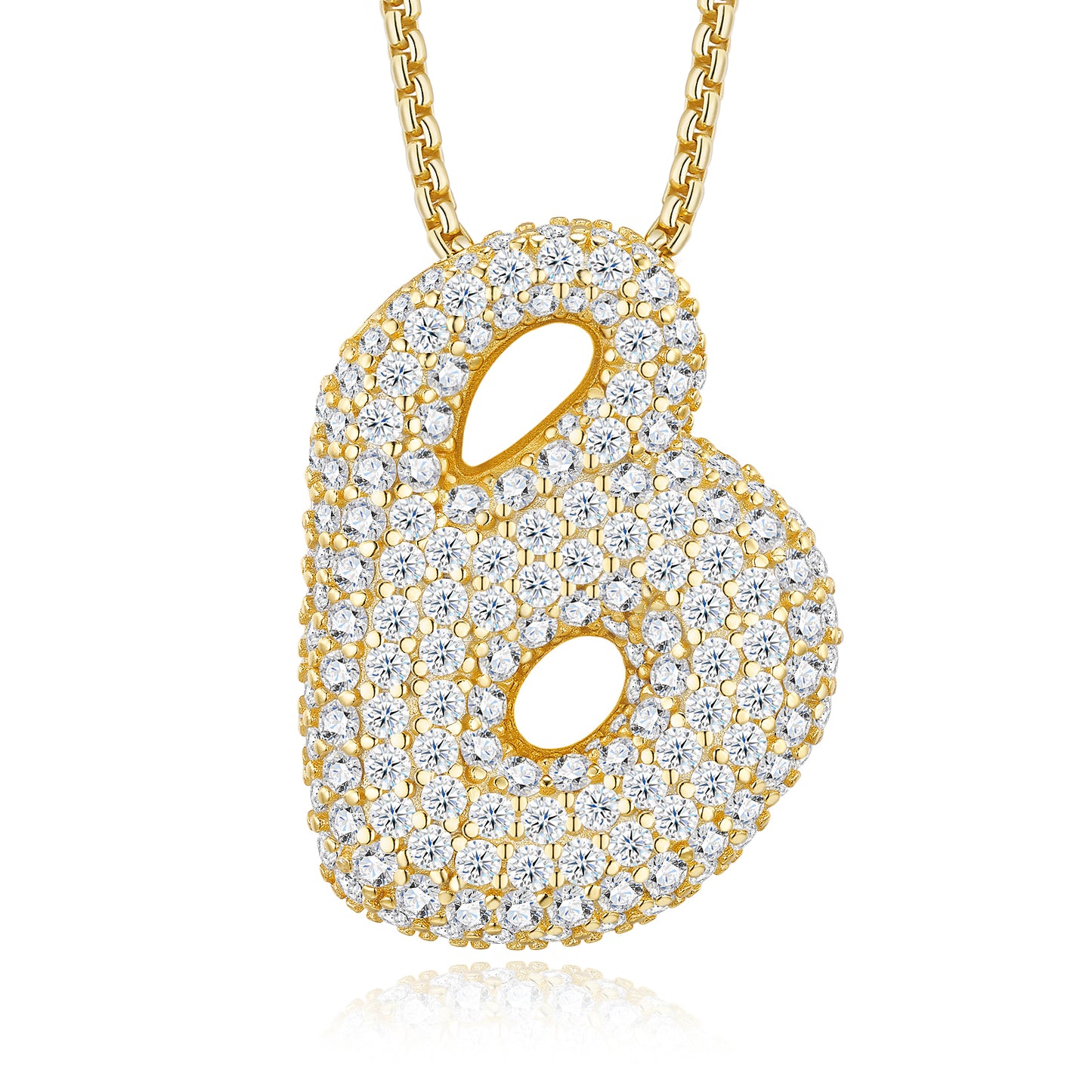 Bubble Letter Initial Necklace (A-Z) – S925 Gold, Moissanite