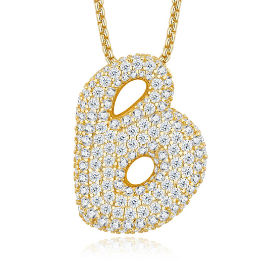 Bubble Letter Initial Necklace (A-Z) – S925 Gold, Moissanite