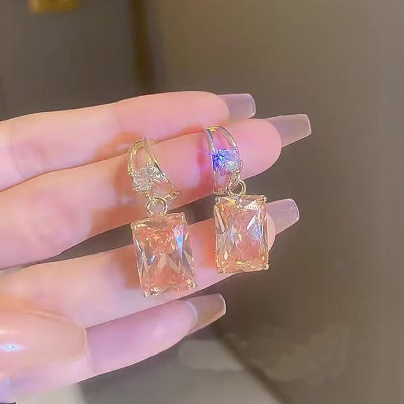 Peach Rhinestone Dangle Earrings – Twisted Gold Hook