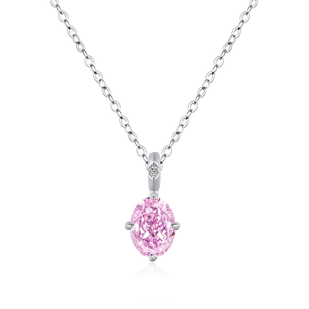 Silver Mint Green Egg Shaped Colored Diamond Clavicle Necklace For Women – view 6
