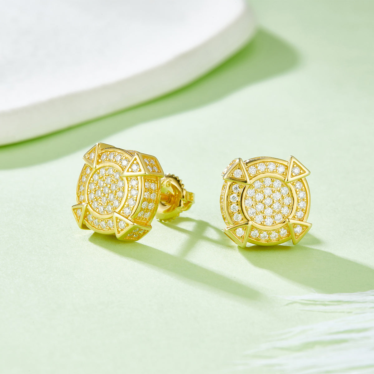Moissanite Pave Geometric Stud Earrings – S925 Screw Back – view 3