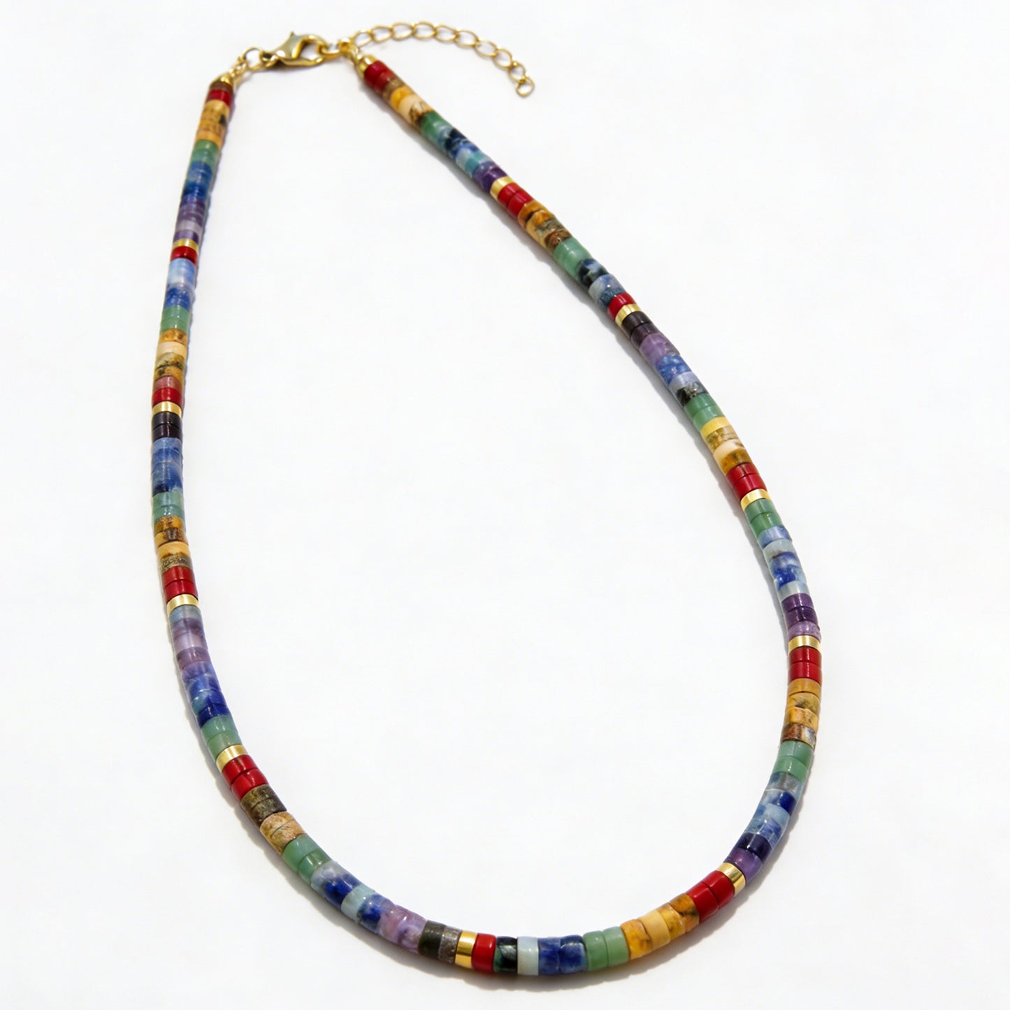 7 Chakra Heishi Bead Choker – Natural Stone, Boho – view 6