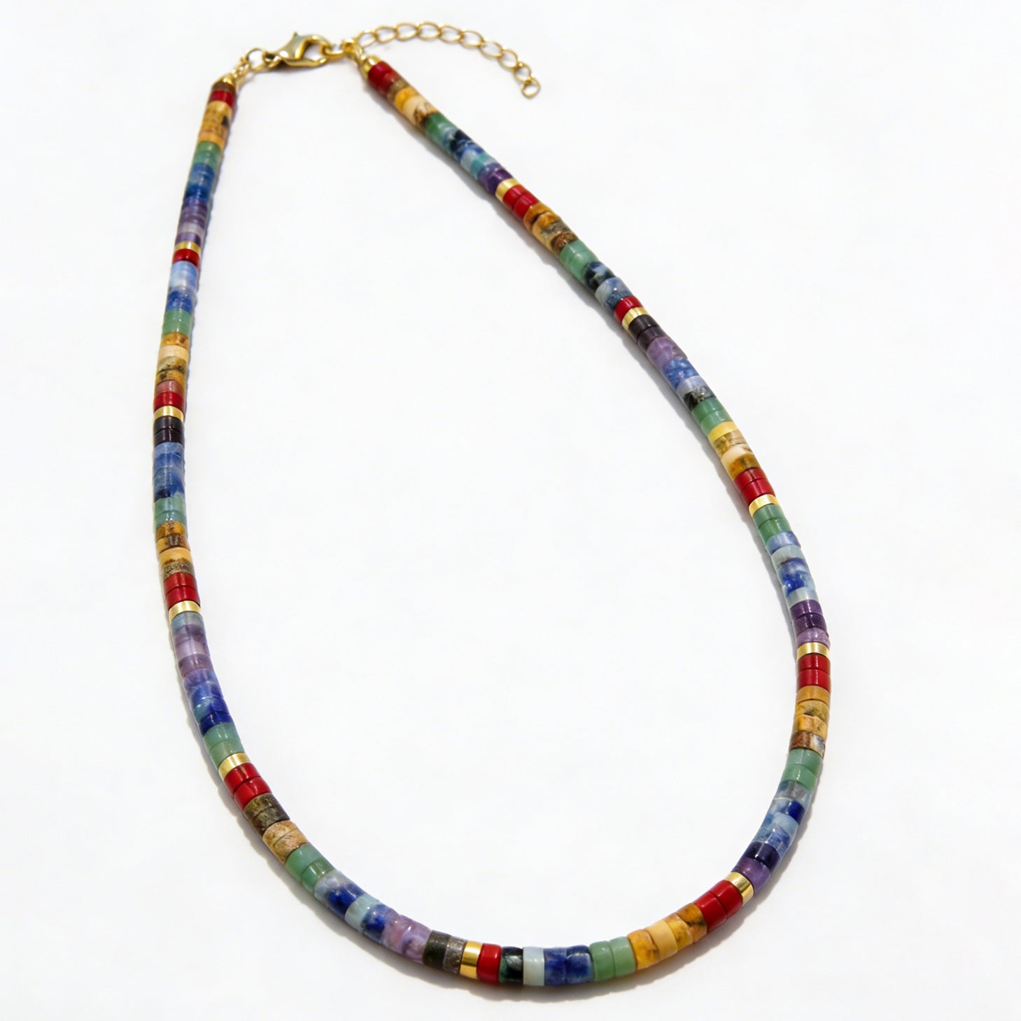 7 Chakra Heishi Bead Choker – Natural Stone, Boho – view 6