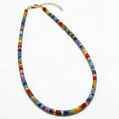 Seven-Chakra-Inspired Natural Stone Heishi Necklace