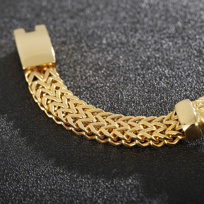 Mesh Link Chain Men's Bracelet – Gold Stainless Steel – view 5
