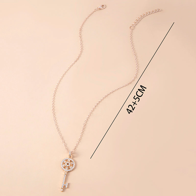 Gold Color Iced Out Crystal Key Pendant Necklace For Women – view 4