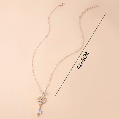Gold Color Iced Out Crystal Key Pendant Necklace – view 4