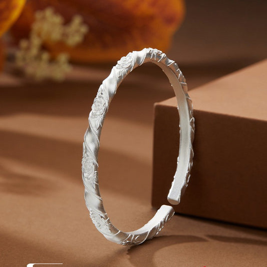 Twisted Rose Open Cuff Bangle – 925 Sterling Silver