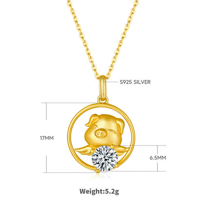 1ct moissanite Chinese zodiac pig necklace with gold-plated finish – view 2