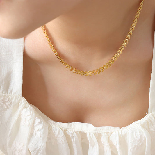 18K Gold-Plated Leaf Titanium Steel Necklace