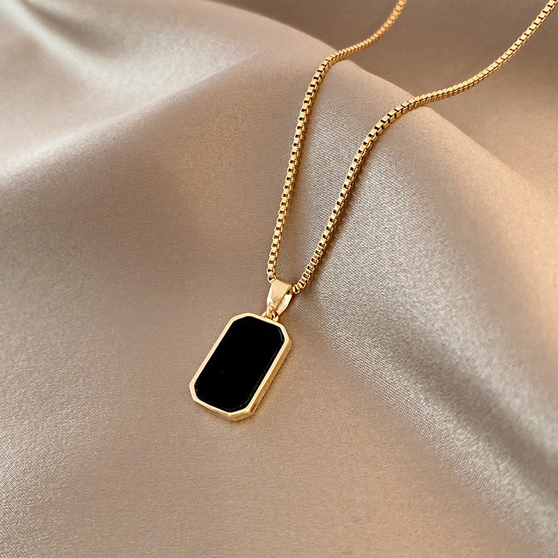 Rectangular Pendant Necklace – 18K Gold Titanium Steel, Unisex – view 2