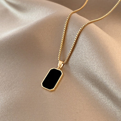 Rectangular Pendant Necklace – 18K Gold Titanium Steel, Unisex – view 2