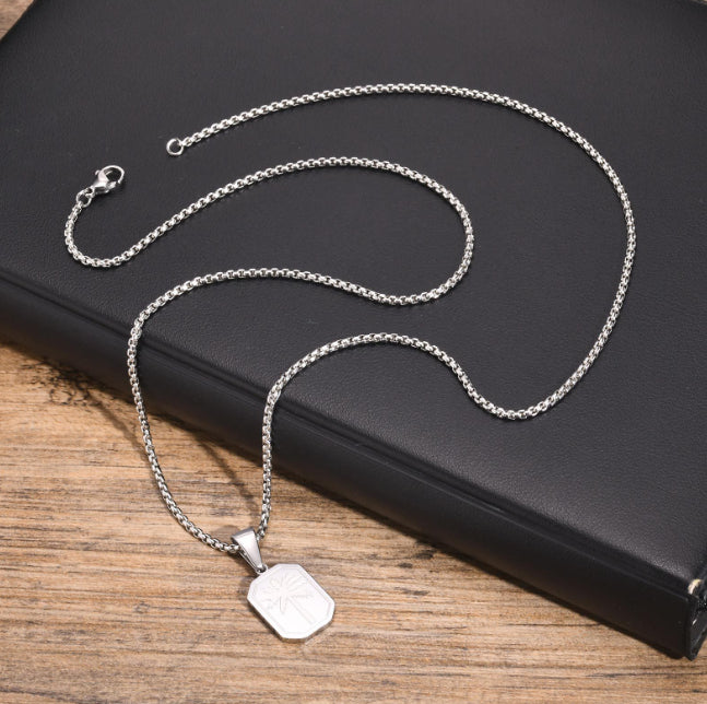 Men's Titanium Steel Palm Leaf Square Dog Tag Pendant Necklace – view 11