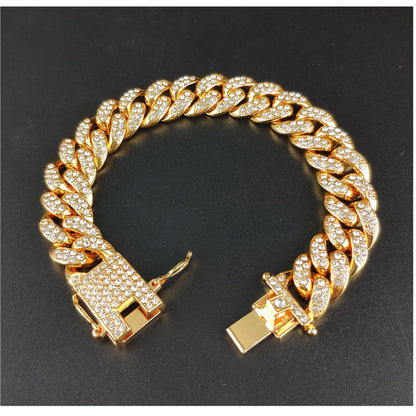 12.5mm Full Diamond Cuban Chain Necklace – Large Gold – view 23