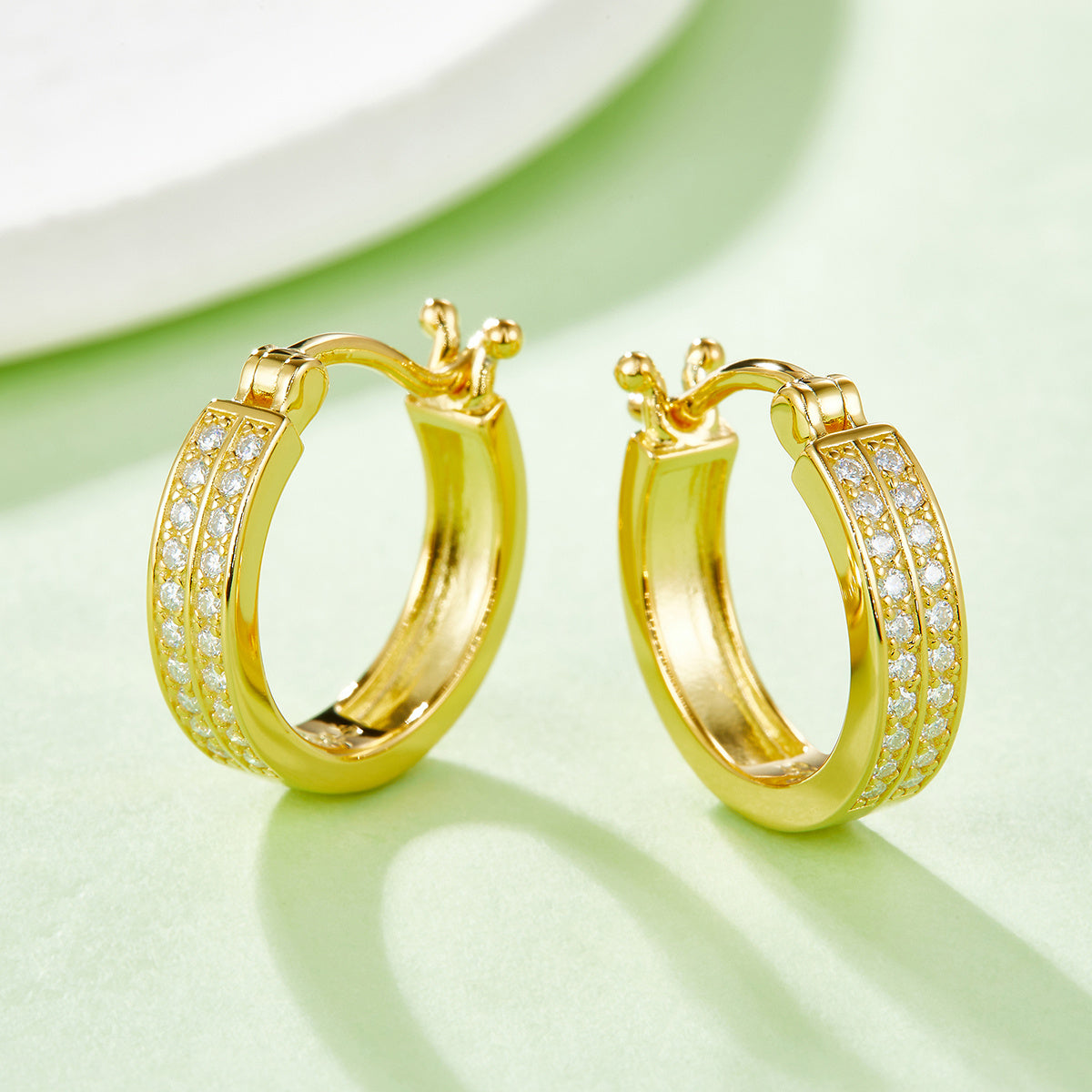 Double Row Moissanite Hoop Earrings 16mm – S925 Platinum – view 5
