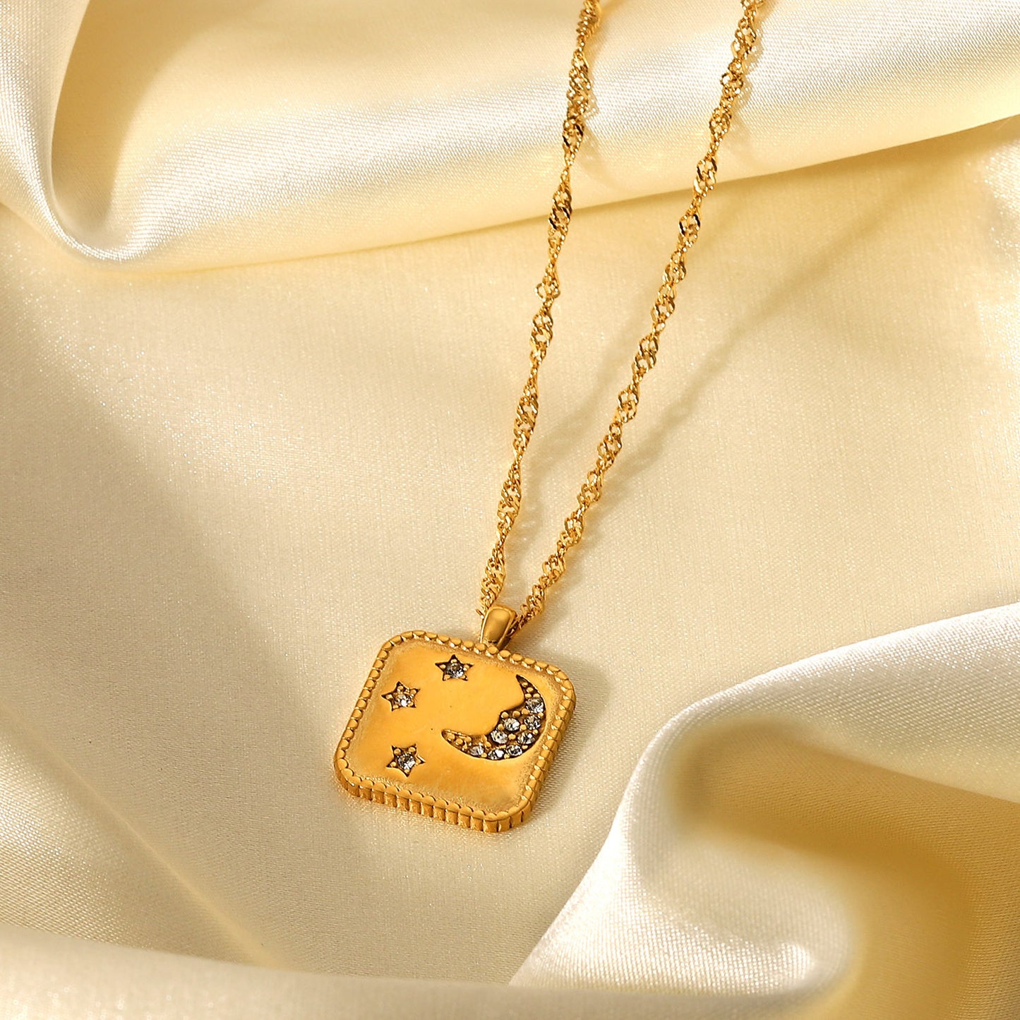 Titanium Steel Necklace 18K Gold Plating Square Tag – view 10