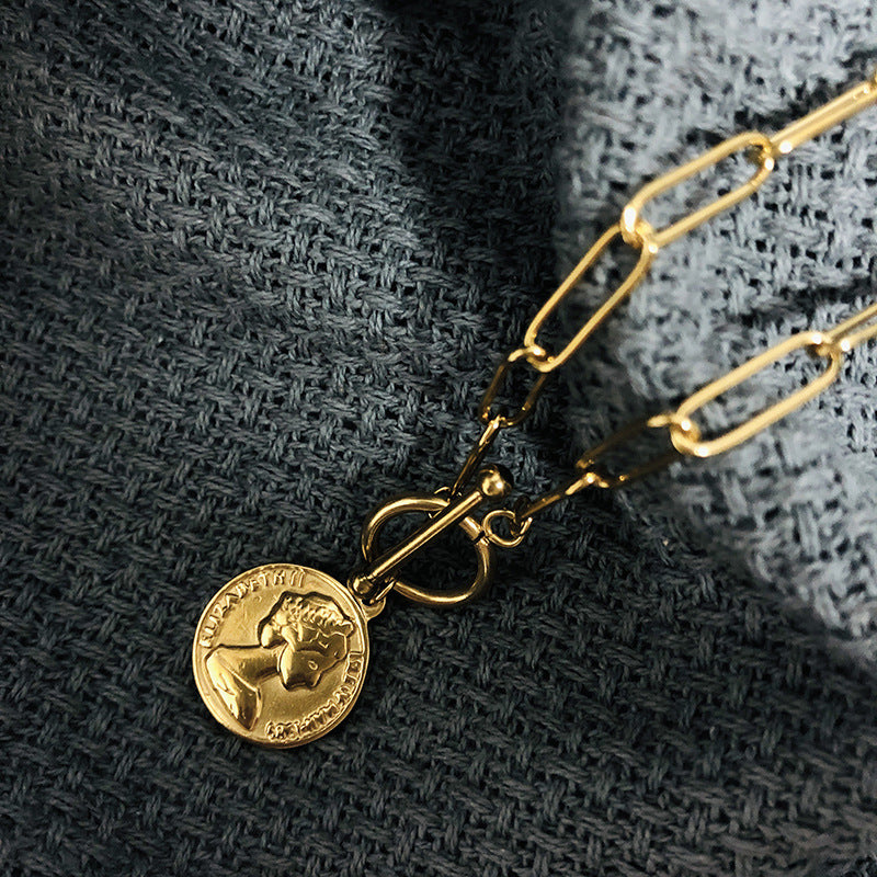 Electroplated 18K Gold Coin Titanium Steel Necklace OT Buckle Necklace – view 4
