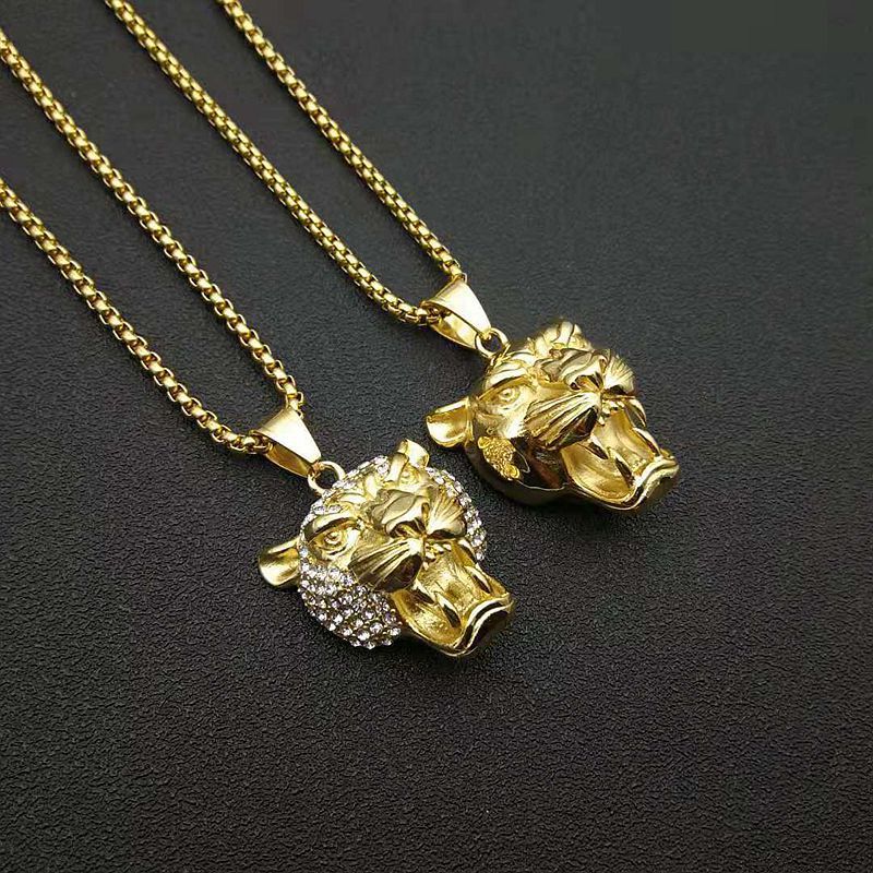 Stainless Steel Gold-plated Lion Head Pendant Necklace – view 6