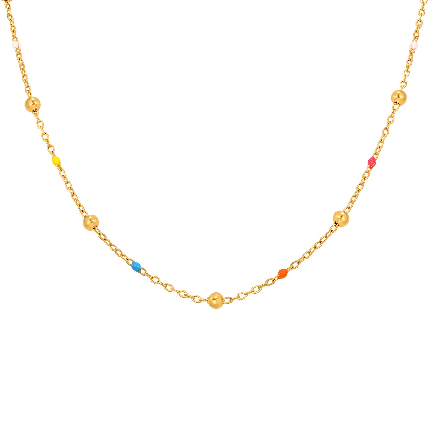Designer-style Colorful Resin Spacer Bead Chain Round-bead Necklace In Gold – view 4