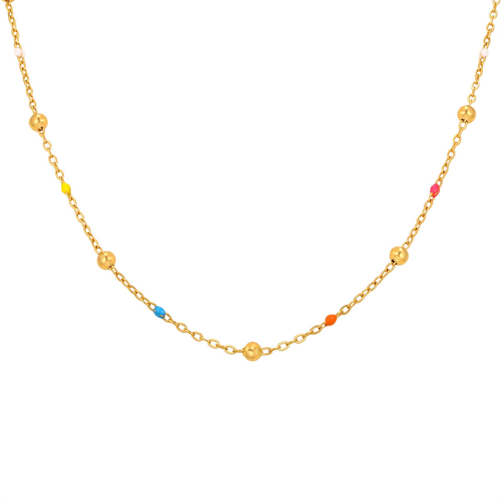Designer-style Colorful Resin Spacer Bead Chain Round-bead Necklace In Gold – view 4