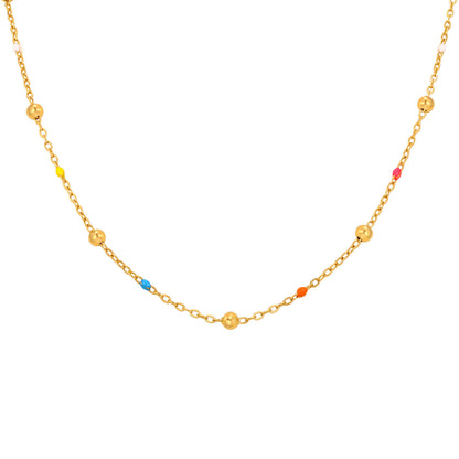 Designer-style Colorful Resin Spacer Bead Chain Round-bead Necklace In Gold – view 4