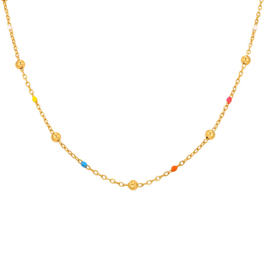 Designer-style Colorful Resin Spacer Bead Chain Round-bead Necklace In Gold – view 4