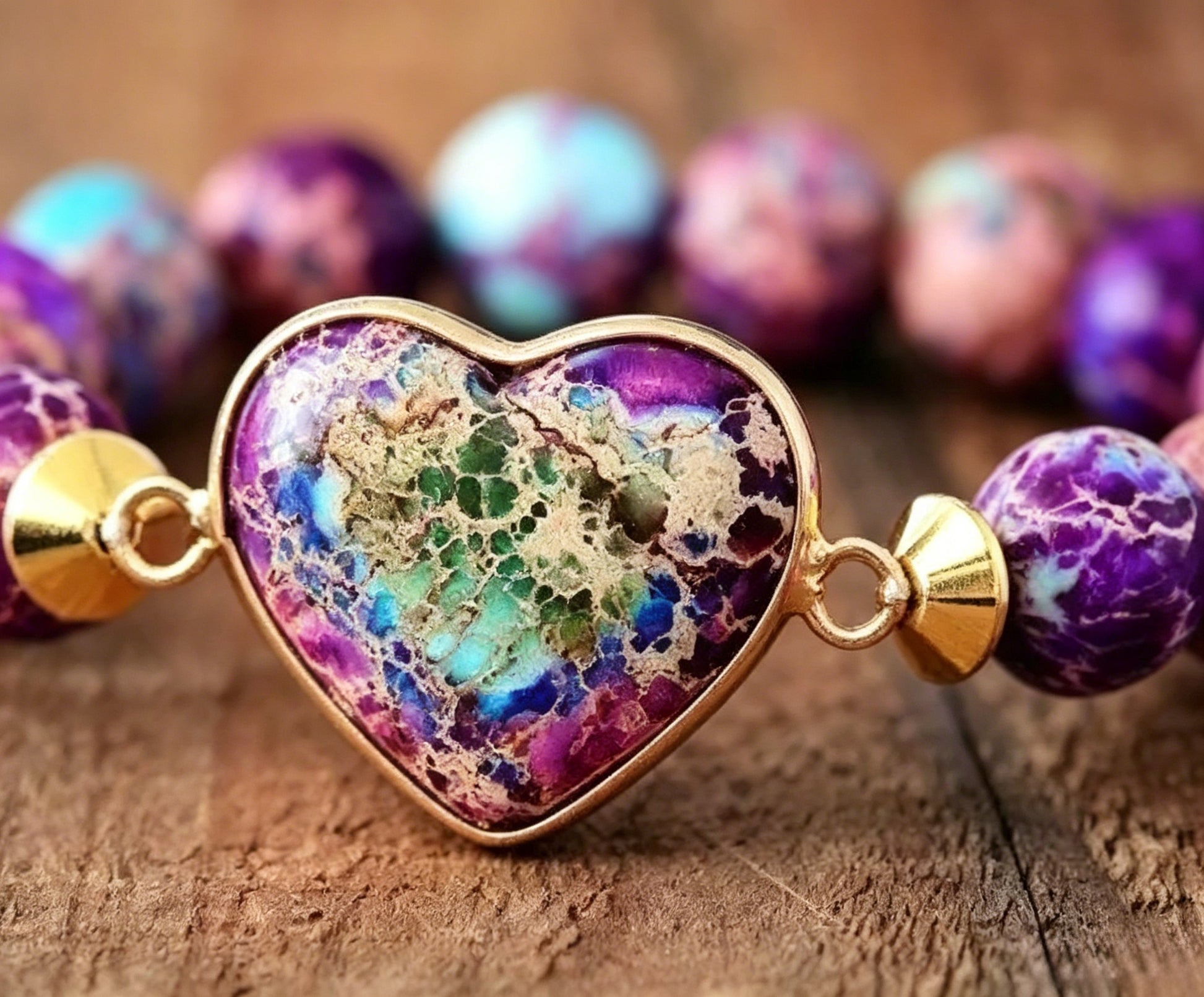Heart Double-Layer Woven Bracelet – Natural Stone, Adjustable – view 4