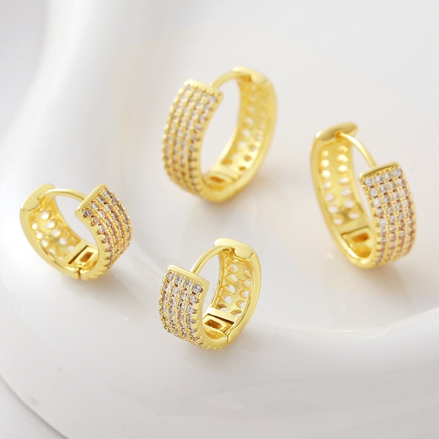 Geometric Wide Hoop Earrings – Gold Plated, Zircon Inlay – view 3