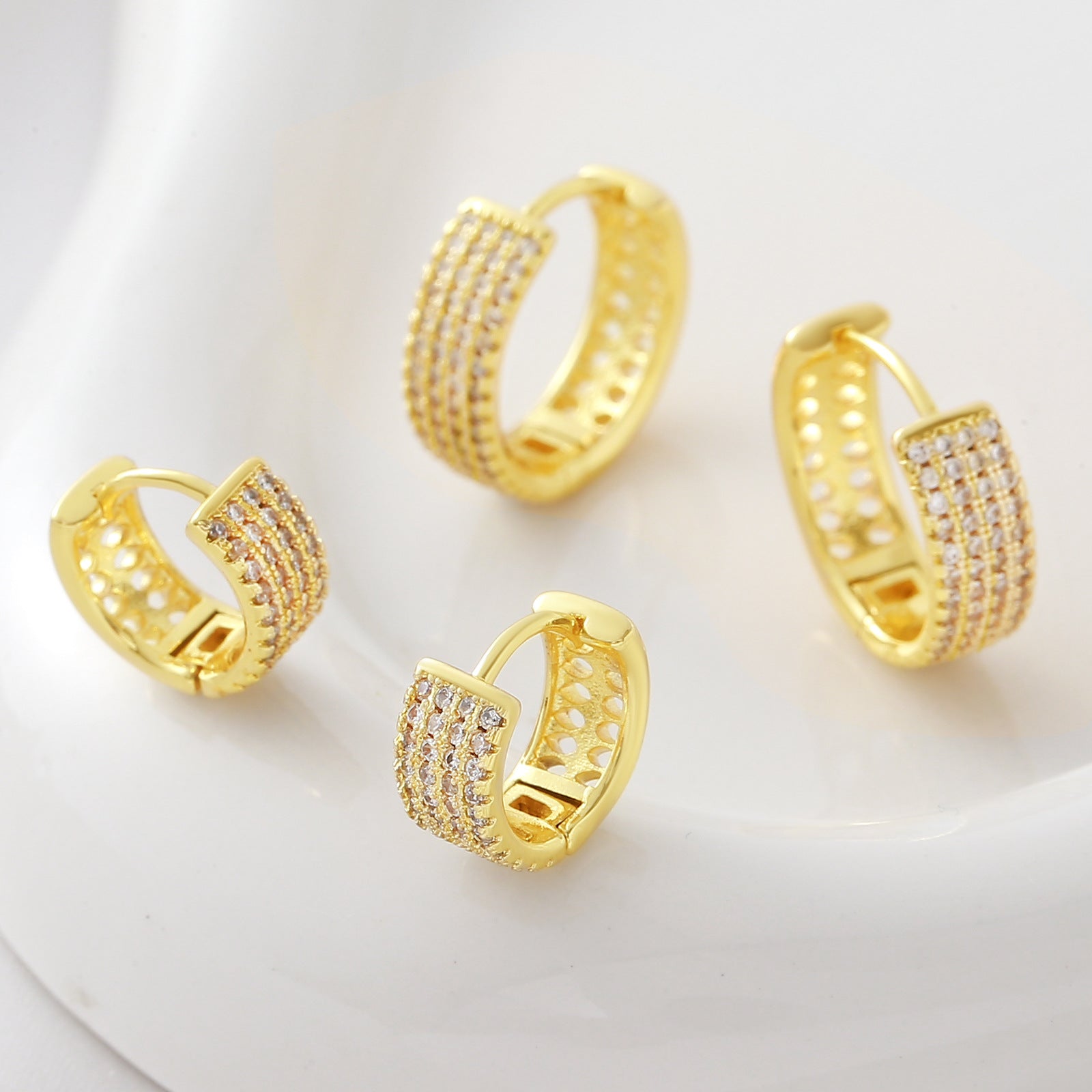 Geometric Wide Hoop Earrings – Gold Plated, Zircon Inlay – view 3